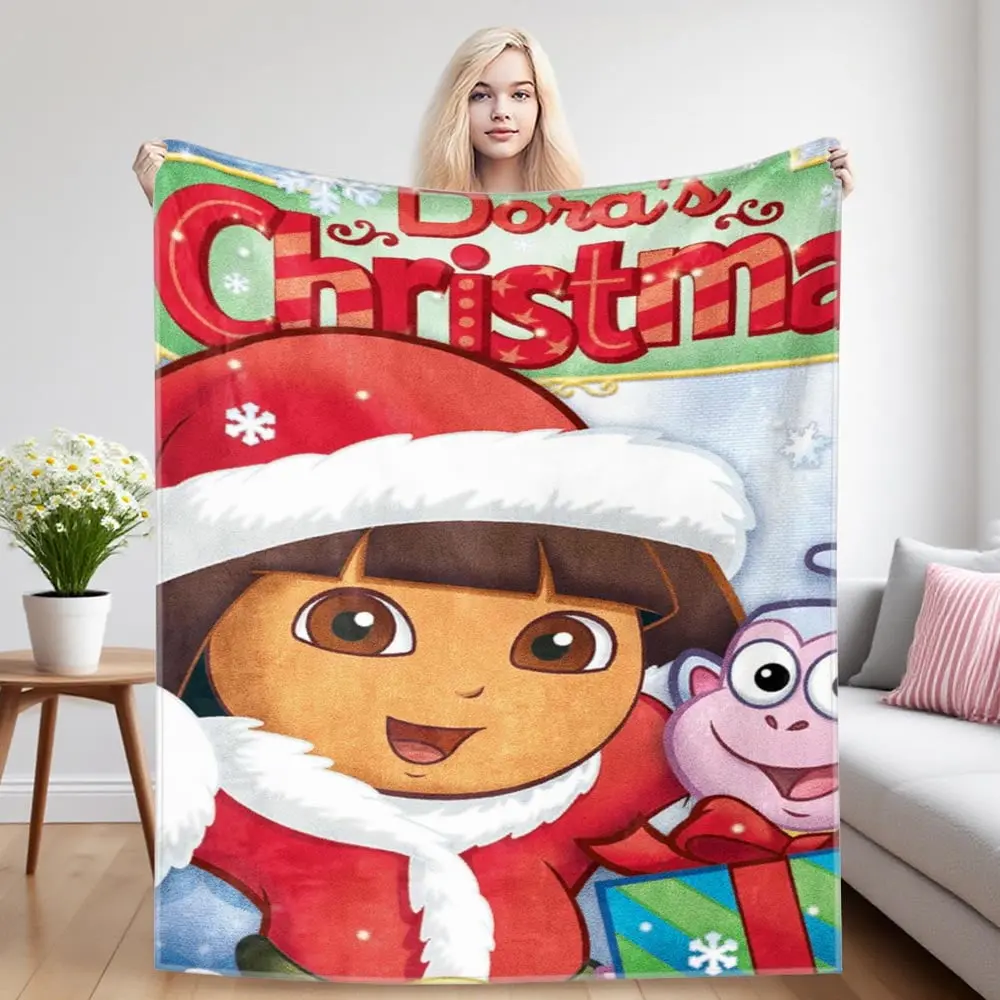 Dora Themed Printed Cotton Flannel Blanket - Wrinkle Resistant, Machine Washable, Breathable, Soft, Durable, Multi-Size, Unisex All-Seasons Bedding Throw for Bed, Sofa