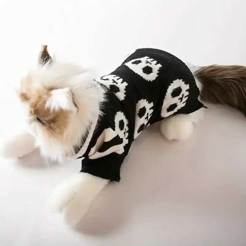 Skull Pattern Pet Sweater, Soft Knit Design, Perfect for Autumn Winter Season, Cozy Dog Cat Kitten Poodle Apparel, Cute Costumes, Puppy Sweater, Kitten Clothes