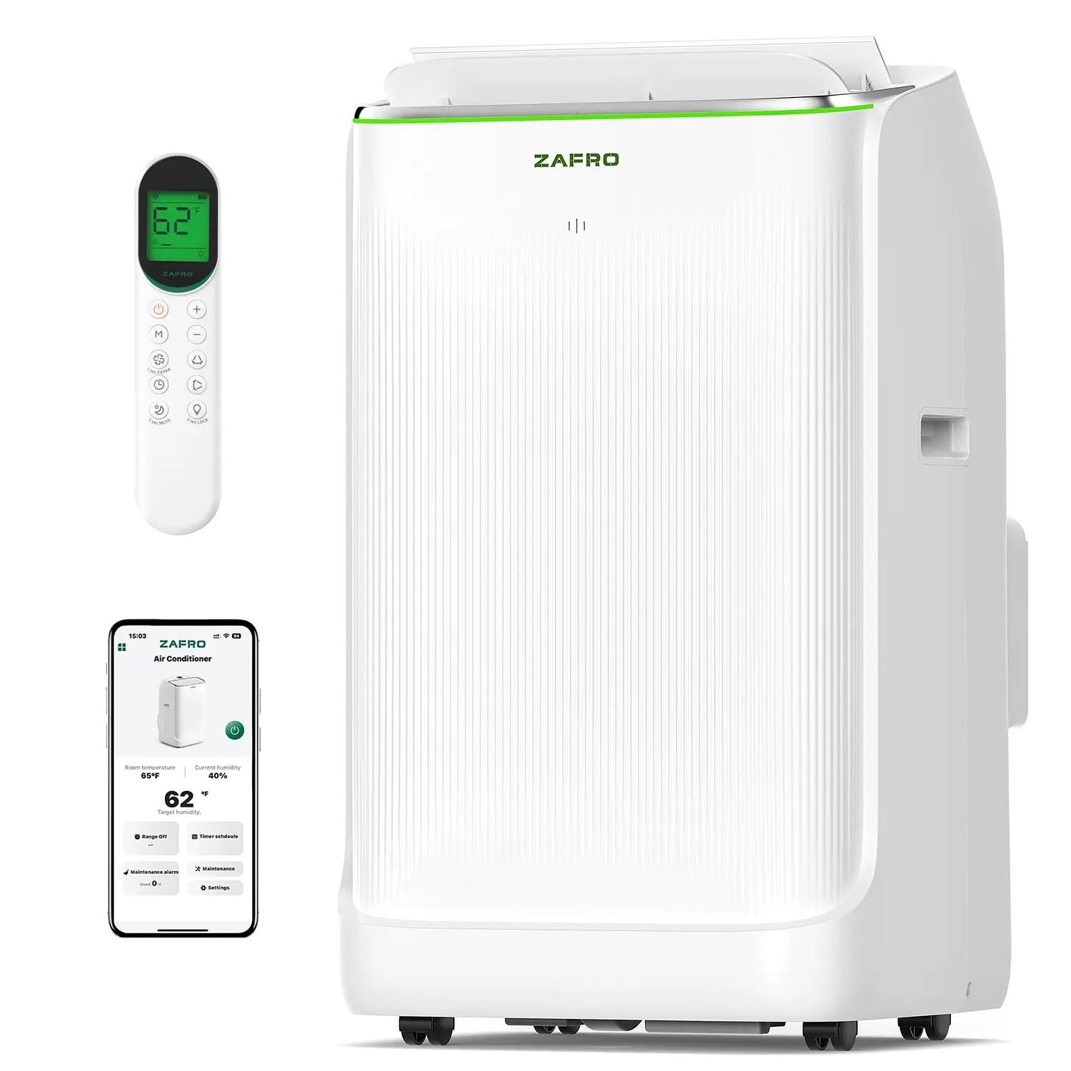 ZAFRO (38 dB) Smart Inverter Portable Air Conditioners, 16K /14K/12K BTU (12K /10K /8K BTU SACC) Dual Hose Portable AC Unit with Energy Saving/Ultra Quiet(38dB Upgraded)/Drainage-free Cool/APP/Remote for Multi-Scenario Use