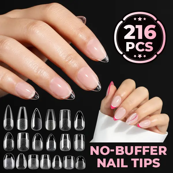 UNA GELLA 216PCS Soft Gel Full Cover Nail Tips 12 Sizes, Pre-Etched Pre-Build Fake Acrylic Nails Short & Long Almond, Square, Coffin, Stiletto Round, Fit Flat & C-Curve Nail Beds, Soak Off DIY Salon TikTok Manicure Nail Extensions Nailcare