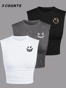 Women's Round Neck Tank Top, Casual Sleeveless Crew Neck Top for Summer, Ladies Clothes for Daily Wear, Fit