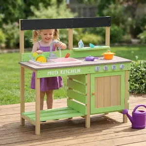36.2in Wooden Kids Kitchen Playset with Lights & Sounds, Indoor/Outdoor Kitchenette with Water Play, Cooking Toys, Storage Cabinet & Utensils, Toddler Gifts for Ages 3-8