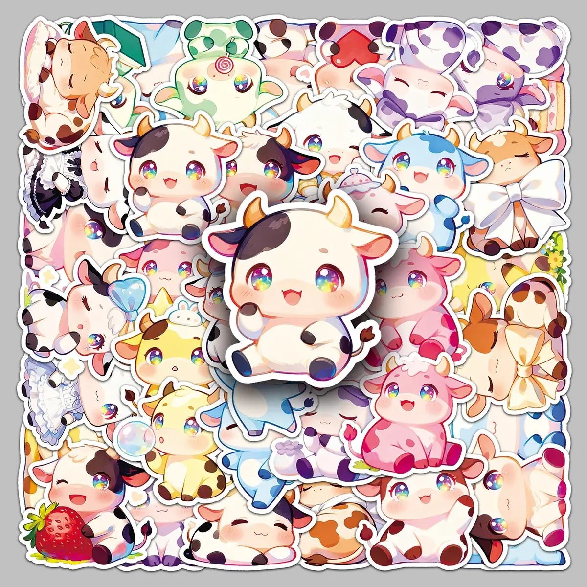 50pcs cartoon cow cute Q version animal creative graffiti stickers Sticker Collage Pack suitcase photo album notebook waterproof stickers Funny Stickers Kit