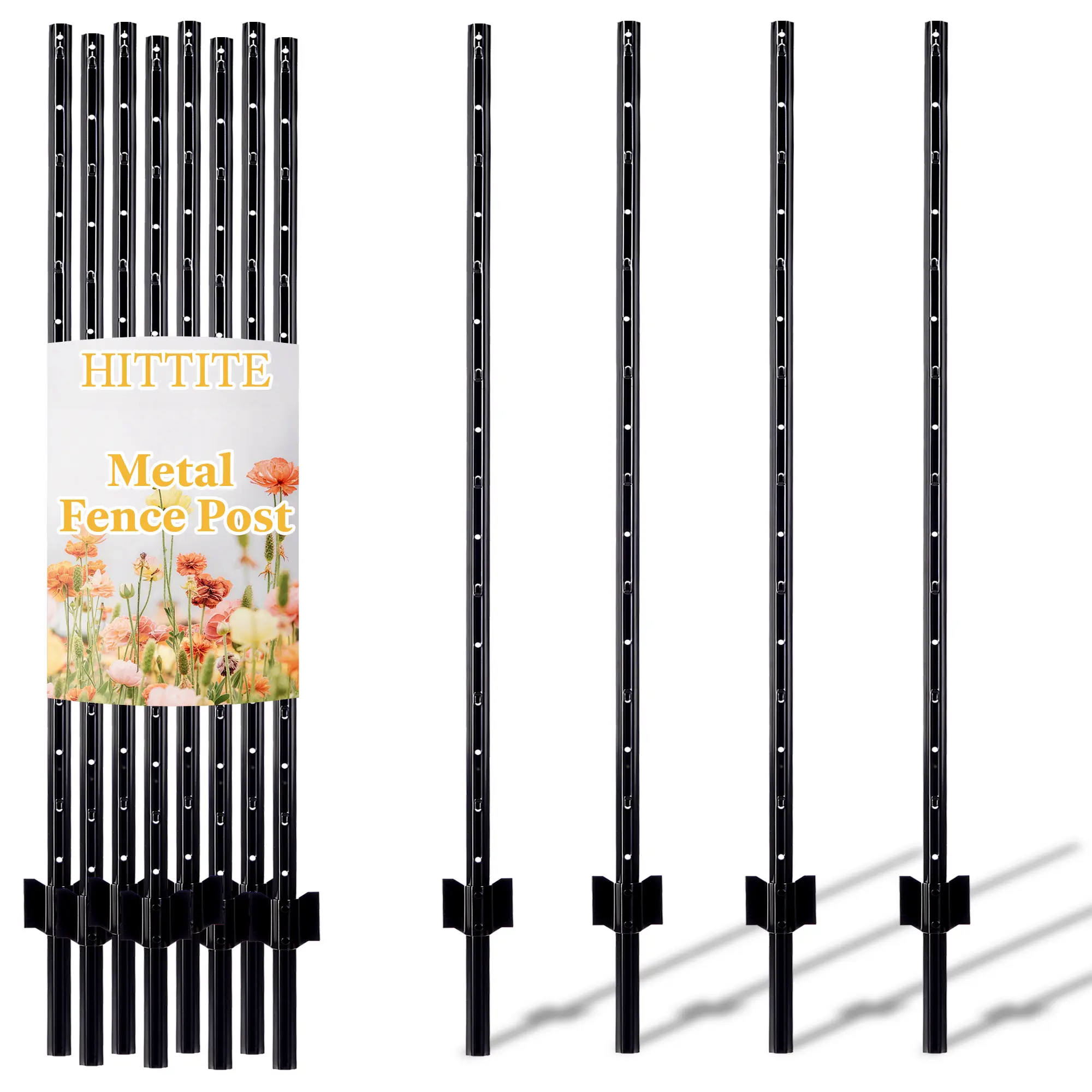 Metal Garden Fence Posts – Heavy Duty Spliced U-Post for Wire Fencing, 15 Pack No-Dig Fence Stakes, Double Rustproof Steel Fence Posts for Yard, Garden and Farm