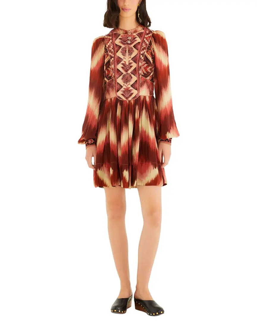 Farm Rio Amanda Stripes Tapestry Red Matelassé Long Sleeve Mini Dress