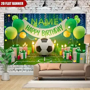 Customizable 1-Piece Polyester Reusable Soccer Theme 2D Flat Name Backdrop Banner, Children's Birthday Party Decoration, Home Supplies Photo Booth Background Cloth, Banners