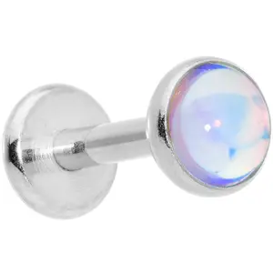 16 Gauge 1/4 White Faux Opal Internally Threaded Labret Monroe Tragus
