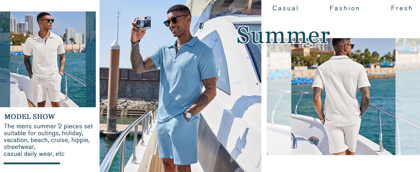 COOFANDY Men's 2 Pieces Outfits Casual Quarter Zip Polo Shirt and Shorts Set Athletic Jogging Summer Tracksuit