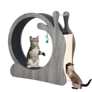 Large Cat Running Wheel, Cat Wheel for Indoor Cats 33.5" Inner Diameter Wood Pet Treadmill with Scratching Board and Playing Balls Quiet Cats Wheel Exerciser Grey