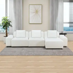 Summervibes White Microfiber 4-Piece Living Room Sofa Set