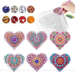 6-piece set of DIY diamond painting corner bookmarks, love mandala pattern diamond painting kit, handmade home and office supplies reading bookmarks PU Leather