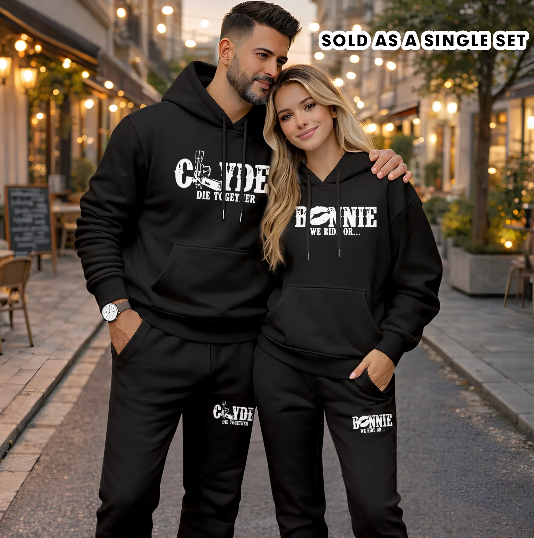 Men's Casual Fit Polyester 2-Piece Hoodie and Sweatpants Set, Long Sleeve Clothes for Couples, Athletic Style with Letter Print, Bottom, Minimalist, Couples Goals, Drawstring