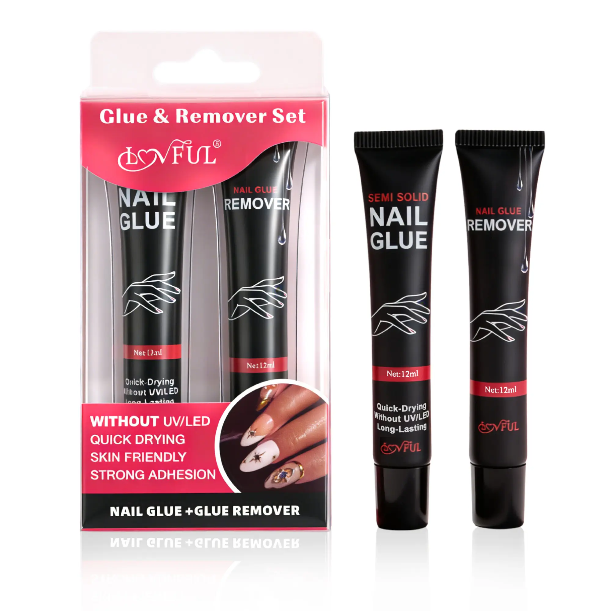 Lovful Glue and Remover Combination Set for Press On Nails High Quality Polish Manicure Eliminating Mess #DealsForYouDays