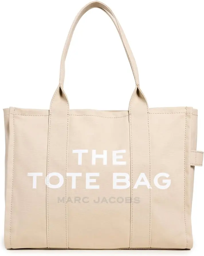 MARC JACOBS The Large Canvas Tote Bag for Women with Top Handle, Zip Closure, Multi-Compartment Interior & Logo Patch, Beige