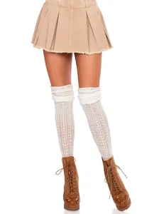 Leg Avenue Serena Pointelle Knee Scrunch Knit Thigh High Socks - Soft Spandex Fabric, Stylish Party Wear, All Seasons, Unique Design