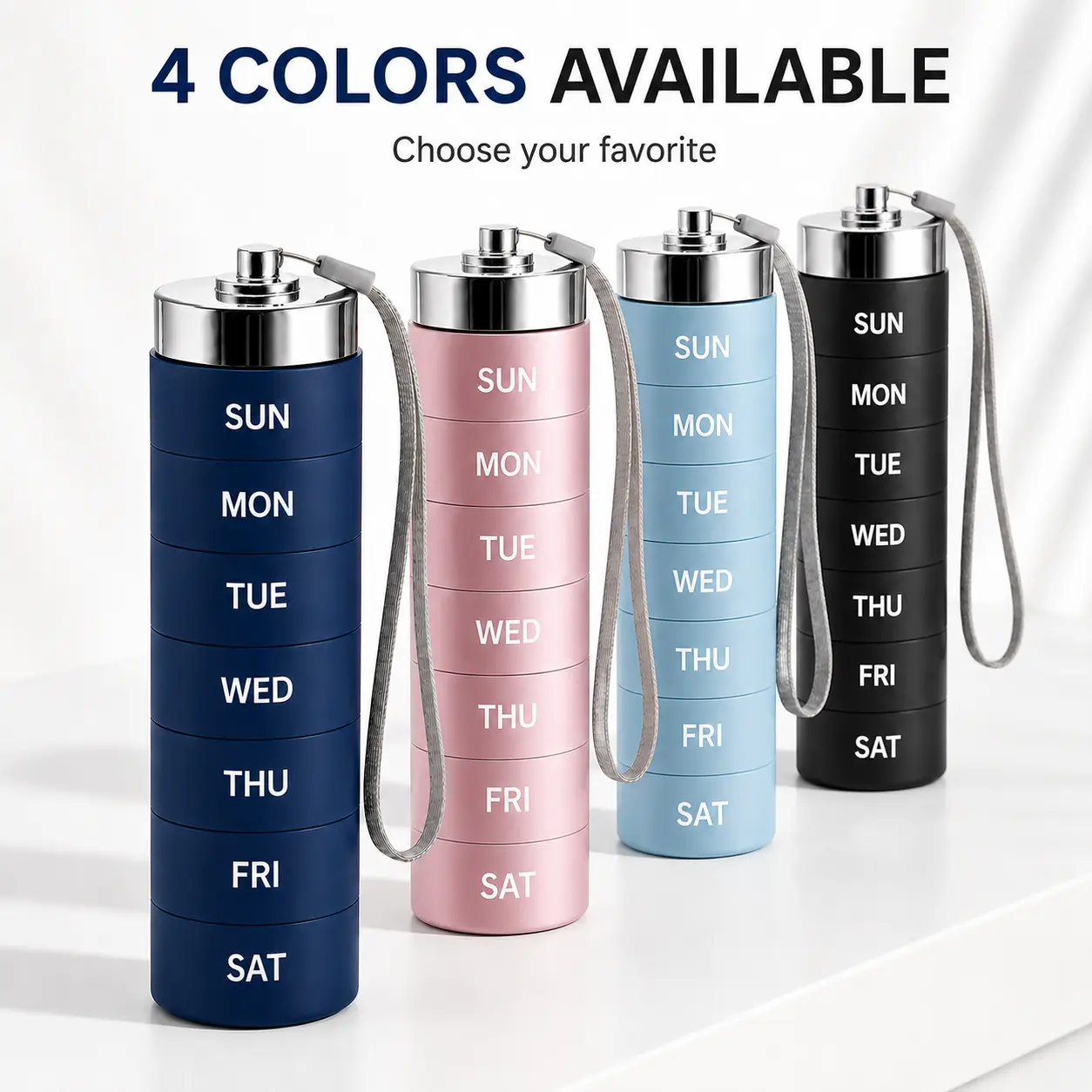 7-Day Aluminum Metal Travel Pill Organizer, Portable Waterproof Medicine Case for Vitamins, Fish Oil, Supplements - Home Organizer Storage Bin for Carry-On, Vacation