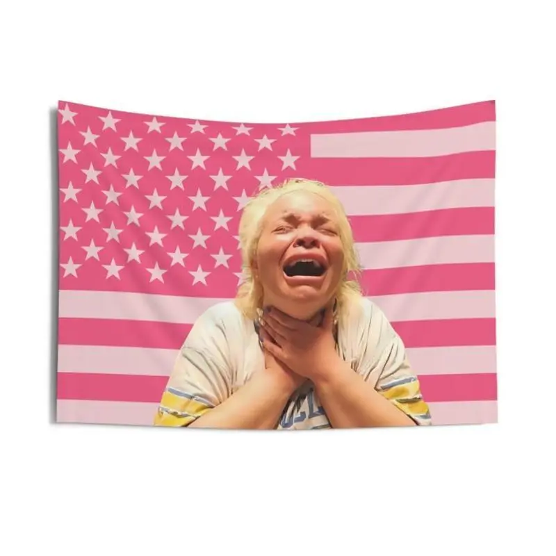 Trisha Paytas 30x40in Rectangular Pink American Flag Print Linen-Cotton Wall Tapestry - Decorative Strong Wall Decor, Anti-Pilling Home Inspo Art, Hand Washable Backdrop Banner Tapestry Gift for Fans