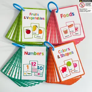 Educational Flash Card, 4 Counts/set Colorful Fruit & Vegetable & Number & Shape Card, Learning Card for Kids, Educational Toy for Kids, Preschool Learning Tool  (Colours and details are random) Visual Stimulation Cards