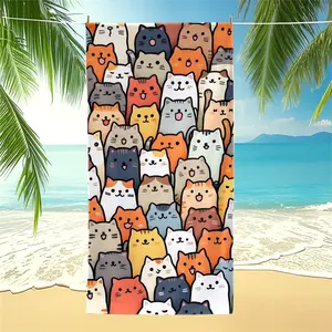 Cute Cartoon Cat Beach Towel, Trendy and Cool Print Design, Lightweight and Quick-Drying Towel, Suitable for Teens, Adults, and Children for Poolside, Vacation, Travel, and Outdoor Summer Use. Lightweight and Quick-Drying