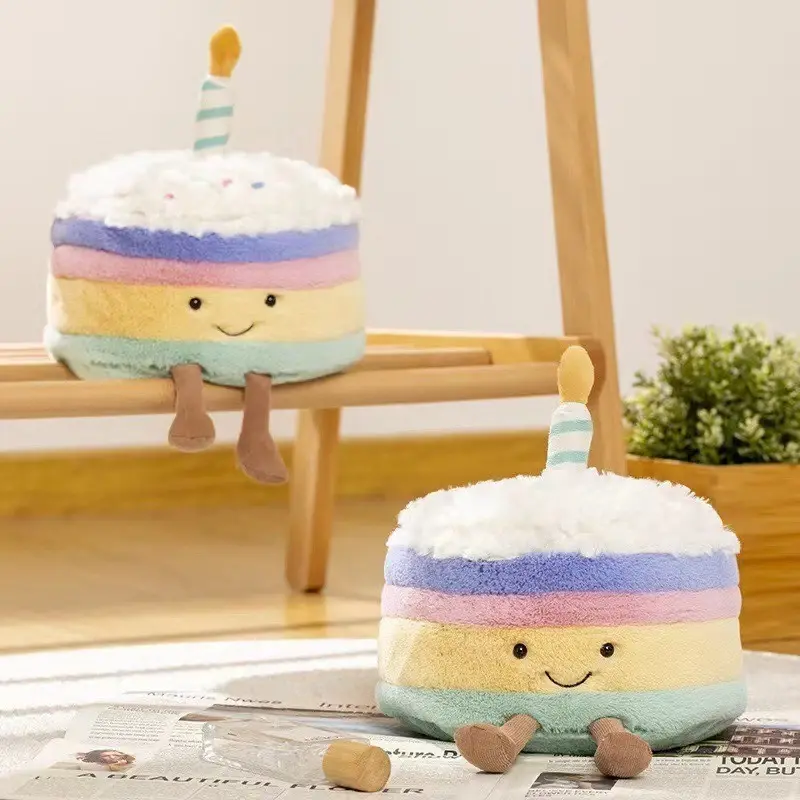 Jellycat Amuseables Rainbow Birthday Cake Plush - Cute Pastel Layer Stuffed Toy with Candle, Soft Dessert Gift for Kids & Collectors