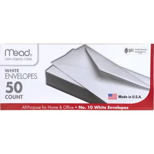 #10 Envelopes Letter Size 4-1/8" x 9-1/2" Gummed Closure White All-Purpose for Home & Office Mail 50 Count (75050)