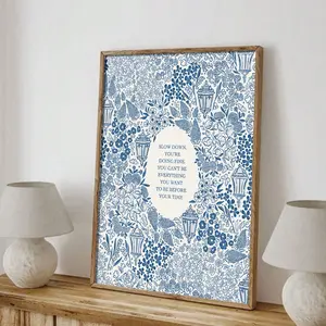Billy Joel Vienna Lyric Canvas Art Print, Vintage Blue Floral Birdcage Design, Unframed Artistic Wall Decor for Living Room Bedroom Kitchen, Song Lyrics Print