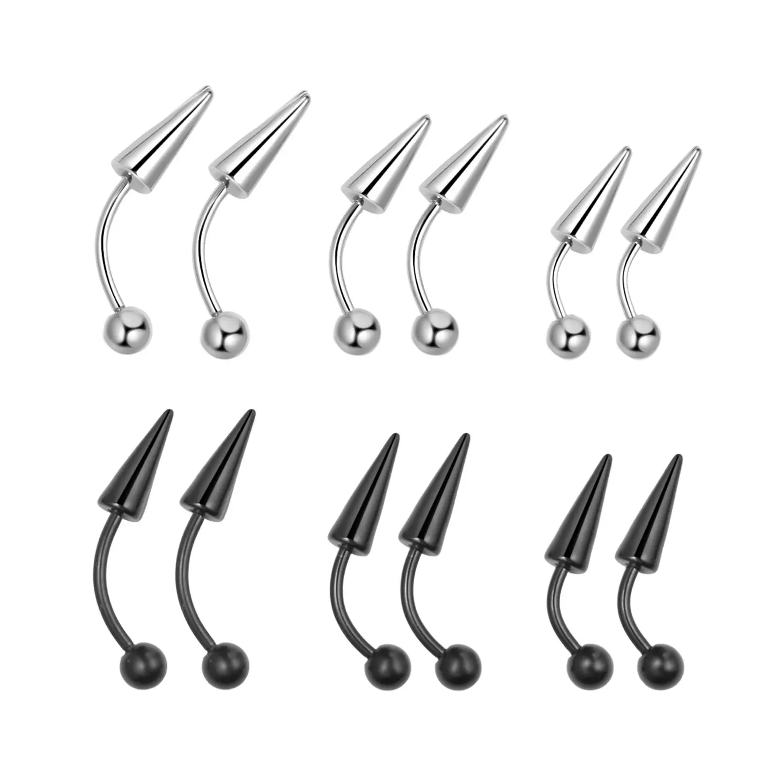 OIDEA 12-Piece 16G Stainless Steel Body Piercing Jewelry, Curved Spike Barbells for Eyebrow, Lip & Helix, Multi-Size Set for Women and Men with Secure Screw Fit, Easy Install, Everyday Wear, Female, Curved Barbell, Better Fit, Body Jewelry Set, Solid Fini