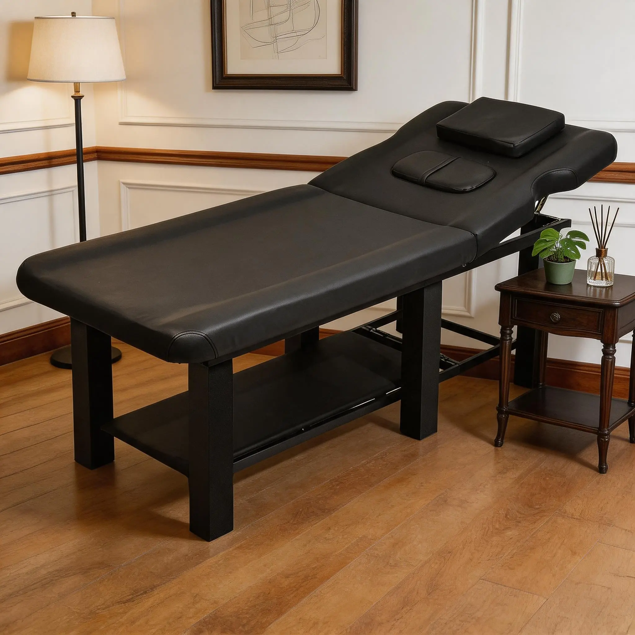 Professional Heavy Duty Stationary Massage Table - 185x70x69cm/72.83x27.56x23.62in Wide Spa Facial Bed, Adjustable Multi-Angle Backrest, Metal Frame, PU Leather, 250kg/551lbs Load Capacity, 440kg/970lbs Frame Strength, 1* Manual for Physical Therapy, Stur