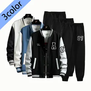 2026 New Model 3-Color Baseball Uniform Set, Color Block Patchwork + Letter Logo, Casual Trendy Style, One Set for Daily Outfits