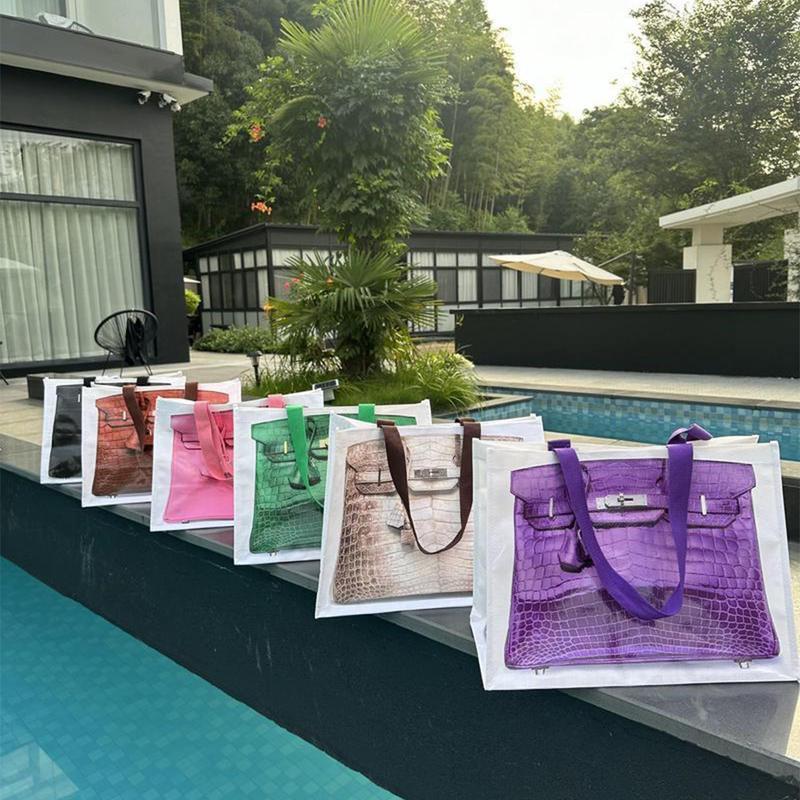 INS blogger's parody creative grocerybags platinum bag remake fashion blogger's same fitness and leisure bag Beach Bag Colorful tote bags