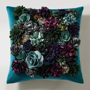 Z Gallerie Posy 18" Square Creative Decorative Pillow - Cerulean Soft-Touch Sofa Cushion Cover, Cozy Room Accessory, Creative Decorative Cushion