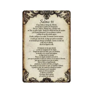 8x12 in Religious Aluminium Salmo 91 Vintage Metal Sign, Spanish-Style Home Signs, Decorative Spanish Psalm Wall Decor for Christian Homes & Spiritual Spaces