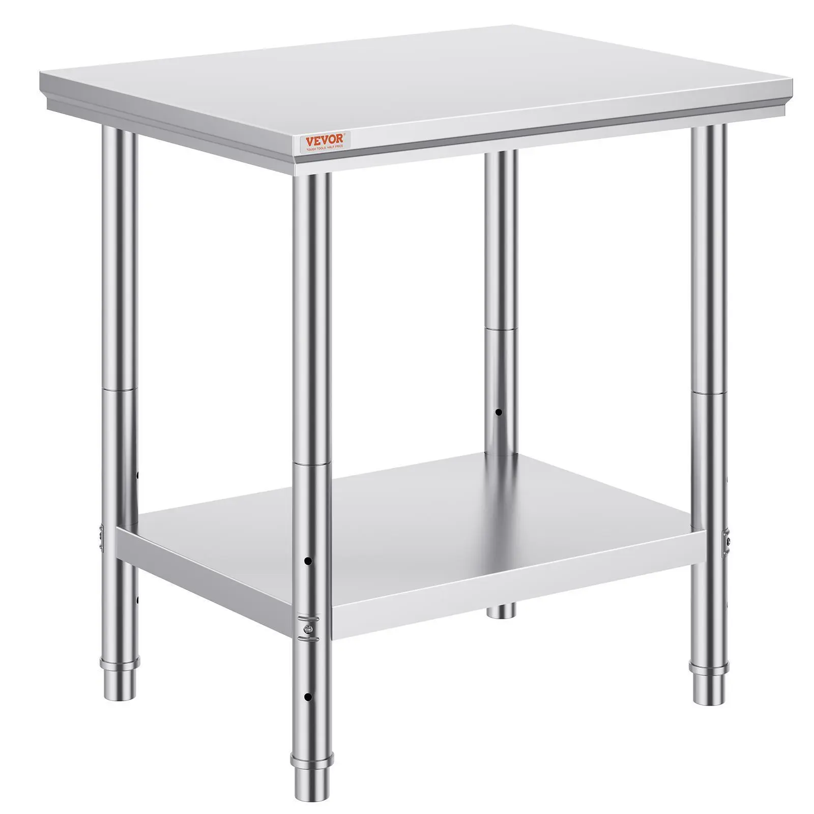 【Fallpicks】VEVOR Rectangular Stainless Steel Prep Table - 24x30x31in, 700lbs Load Capacity, Sturdy Workstation, 3 Adjustable Height Levels, Shelf, Smooth Countertop, Heavy-Duty Metal Table, Wipes Clean Fast, for Home Supplies & Business Use