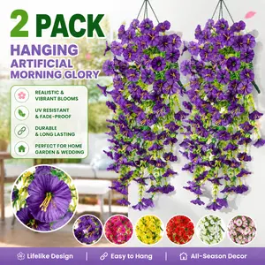 2 Pack Lifelike Artificial Morning Glory Hanging Vines,  Fade-proof Fake Flower Garlands With Vivid Blooms, Easy To Hang All-season Decor For Patio, Garden, Balcony, Wedding Arch