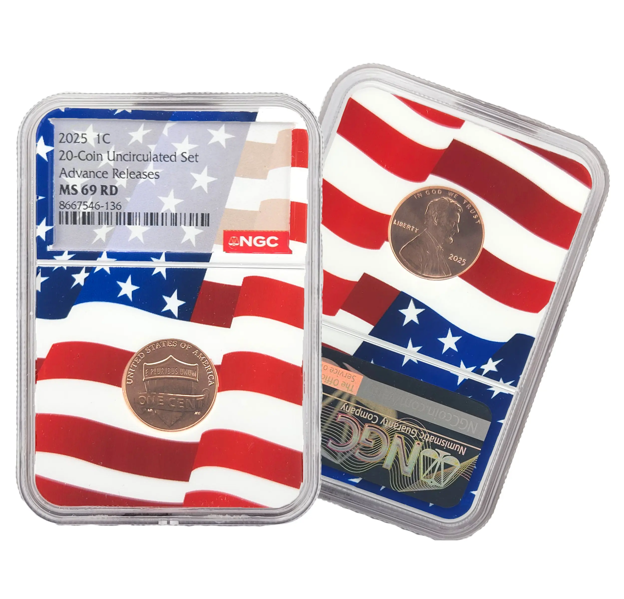 2025 Lincoln Cent (1/100 Dollar) Copper Coin - MS 69 RD NGC, Advance Releases Designation, Lincoln's Birth Bicentennial, Exclusive Flag Core Holder, Uncirculated - Mint Final Year Collectible