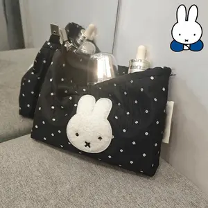 Kawaii Miffy Cosmetic Pouch Large Capacity Travel Skincare Bag Cute Sweet Black Premium Toiletry Organizer for Portable Handheld
