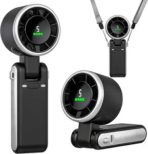 Portable Handheld Turbo Fan-180°Foldable, 5 Gear Wind, Battery Operated, 3 IN 1 Hand Fans with Air Turbo Tech Cooling Fan for for Travel, Beach, Outdoor - Black