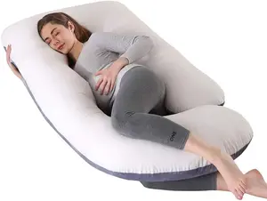 J-Shaped Pregnancy Pillow, 57" Memory Foam Maternity Pillow with Velvet Cover - Grey/White.