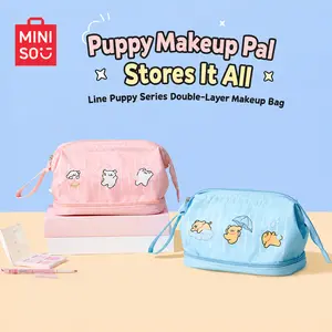 MINISO Line puppy Makeup Bag Double Layer Large Capacity Cute Portable Travel Cosmetic Bag,large capacity—cute, practical, portable, and essential for travel