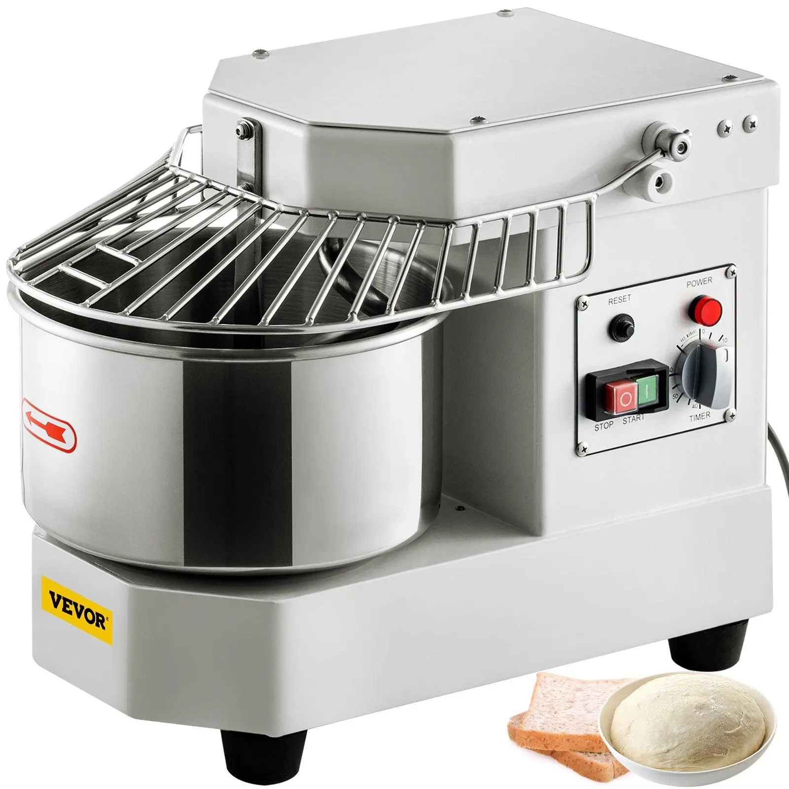 【Summerfinds】VEVOR Commercial Food Mixer,  7.3Qt Capacity, 450W Dual Rotating Dough Kneading Machine with Food-grade Stainless Steel Bowl, Security Shield & Timer Included, Baking Equipment for Restaurant Pizzeria