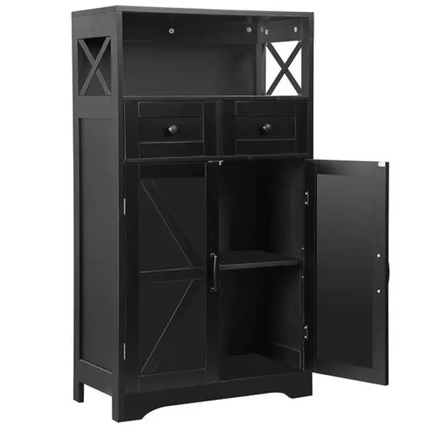 Zeny Black Storage Cabinet with Doors & Drawers Freestanding Kitchen Pantry Cabinet