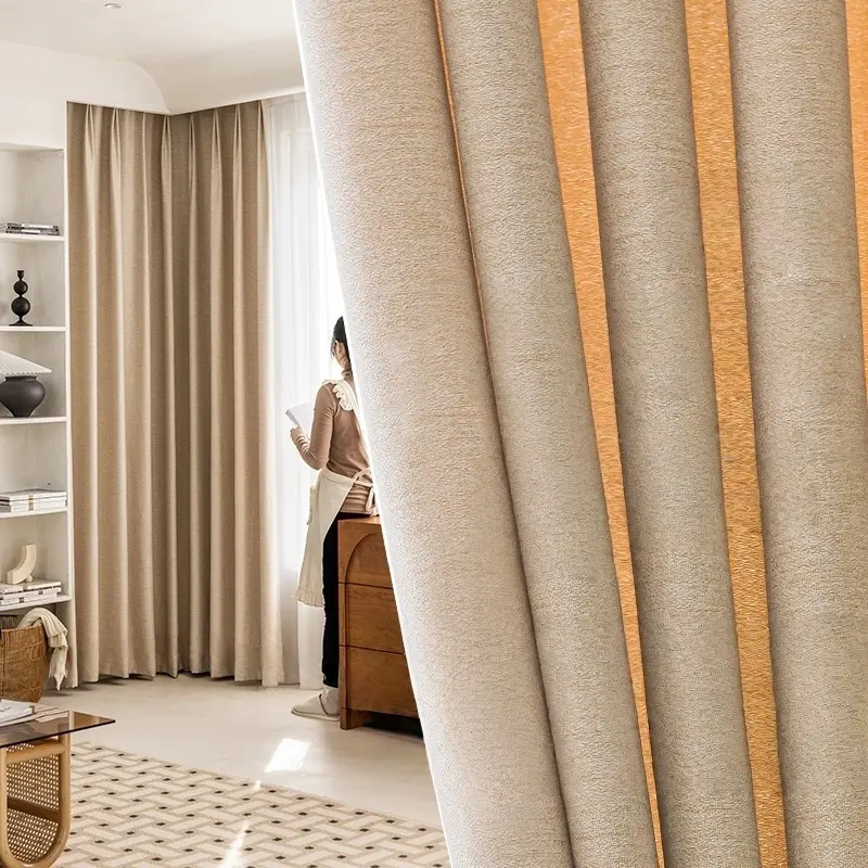 Cream Color Blackout Heavy Thermal Insulated Window Curtain Modern Simple Solid Thickened Noise-Reducing Heat Insulation Sunshade Fabric, Multiple Colors Available, Thermal Insulated Curtains