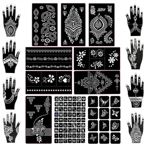 281PCS Semi Permanent Tattoo, 12 Sheets Henna Women Tattoo Stencil Temporary Tattoo Stickers for Face Paint Body Art