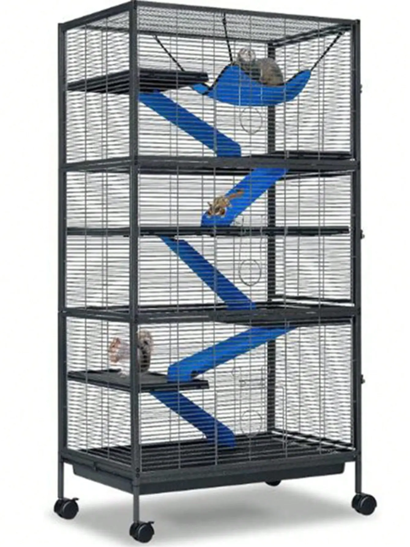 Gaomon 6-Tier Rustproof Metal Rolling Ferret Cage - 149x80x52cm Detachable Ferret-Safe Habitat, Wear-Resistant Flannel Ramps, Removable Cleaning Tray, 6 Lockable Doors, Swiveling Braked Wheels, Indoor Furniture Set