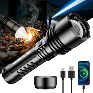 SKYFIRE 1376 Rechargeable LED Flashlight - High Lumen Ultra-Bright, Zoomable with Fire-Gathering Lens, 5 Light Modes for Camping, Home & Outdoor Emergencies