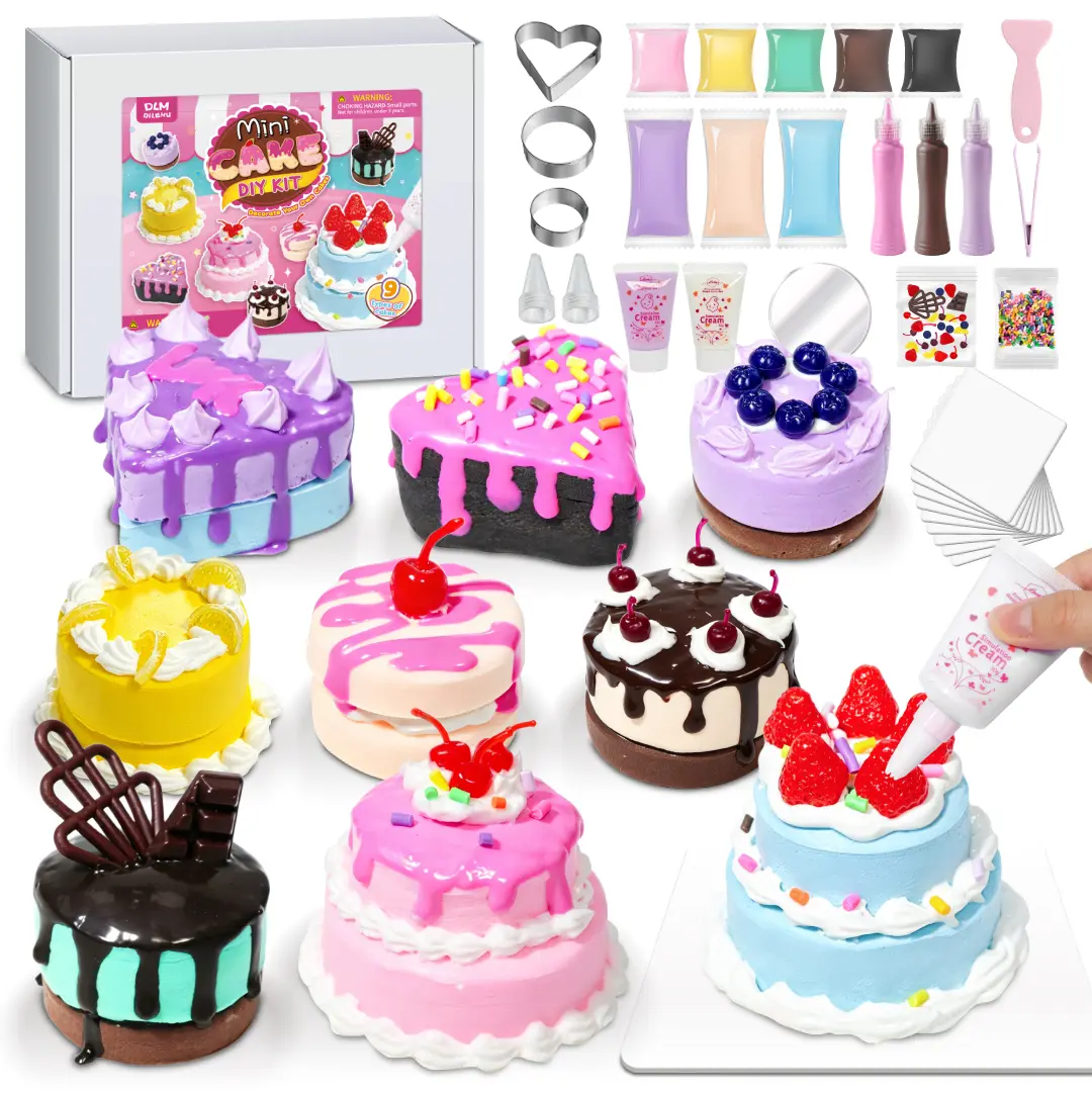 DLMdilemu Kids' Mini Cream Cake DIY Clay Craft Kit, 8-Color Modeling Compound Set with Cream Glue, Cake Molds & Accessories, Educational Creative Gift for Ages 3+