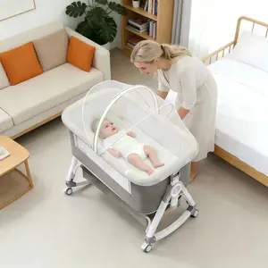 3-in-1 Baby Bassinet & Bedside Sleeper for Newborns (0–6 Months), Adjustable Height Crib with Wheels, Foldable Portable Infant Cradle with Breathable Mesh & Mosquito Net new gifts folding bed sidesleeper design comfy mattress