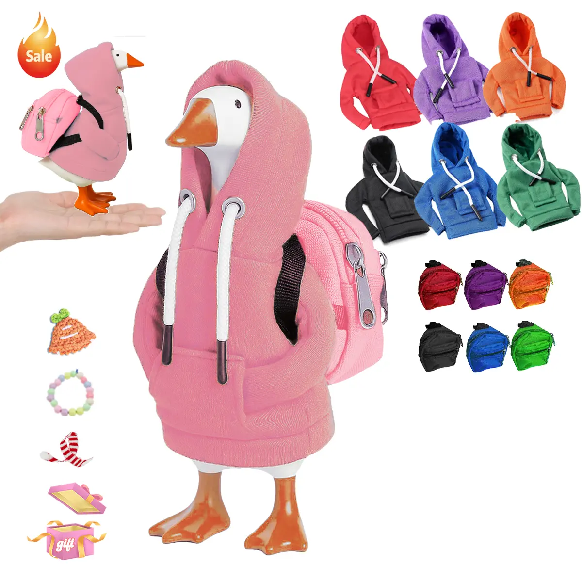 7-Pack 7in Mini Hoodies & Accessories Set for Magnetic Desktop Goose, Back-to-School Costumes, Gifts for Desk Decoration, Fade-Resistant DIY Toy Supplies, Resists Fading