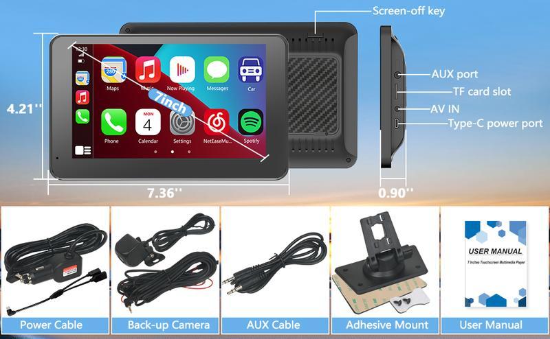 Paslda-2026 7-Inch IPS Touchscreen Portable Carplay Screen, Wireless Carplay & Android Auto, Suction Mount, Landscape/Portrait Modes, Mirror Link, Easy Install, Rear View Camera Compatible with Most Cars, Car Accessories, Accessories For Car
