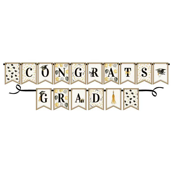Congrats Grad Gold and Black Balloons and Stars Party Banner by Roseanne Beck